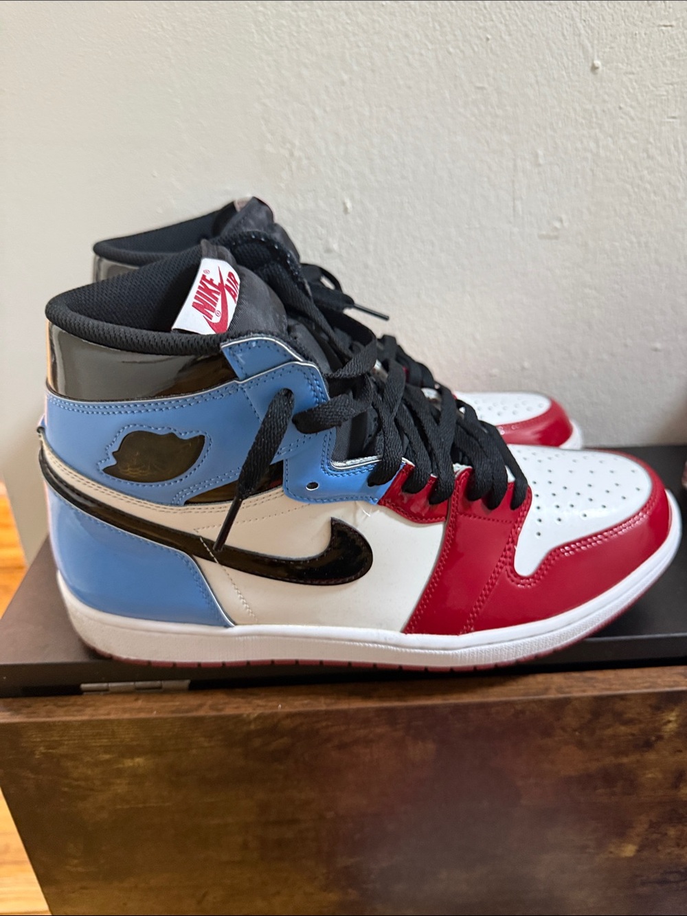 Jordan Men's High-Top Sneakers in White, Red & Black - Picture 2 of 8